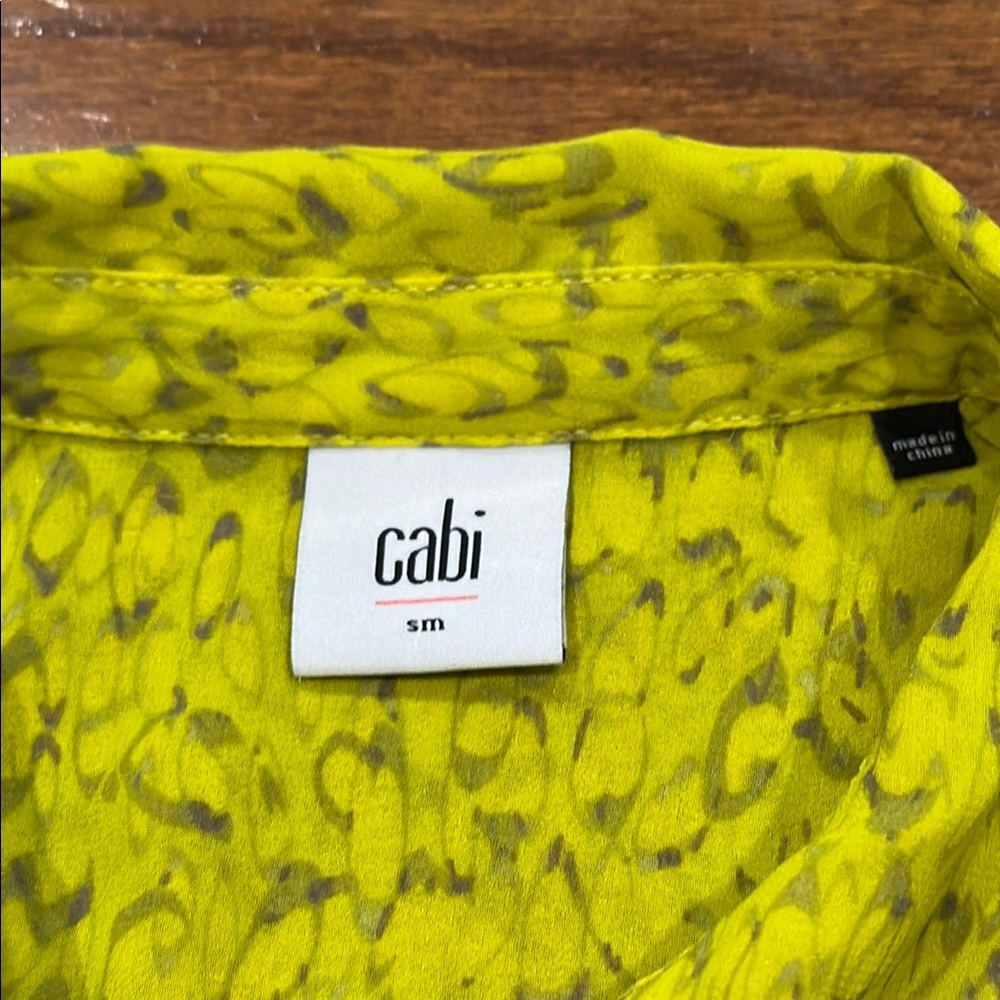 CAbi chartreuse Reign Button Down ruffle Blouse - Picture 3 of 8